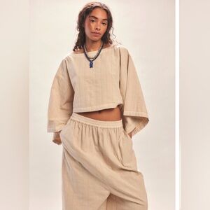 Free People Check Me Out Harem Pant Set Pistachio Shell L NWT